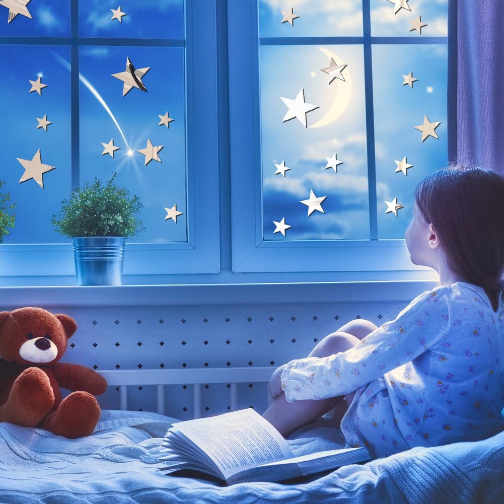 Наклейка на стену Зеркальные звезды 3D Акриловая Серебристая 40 шт., фото №5