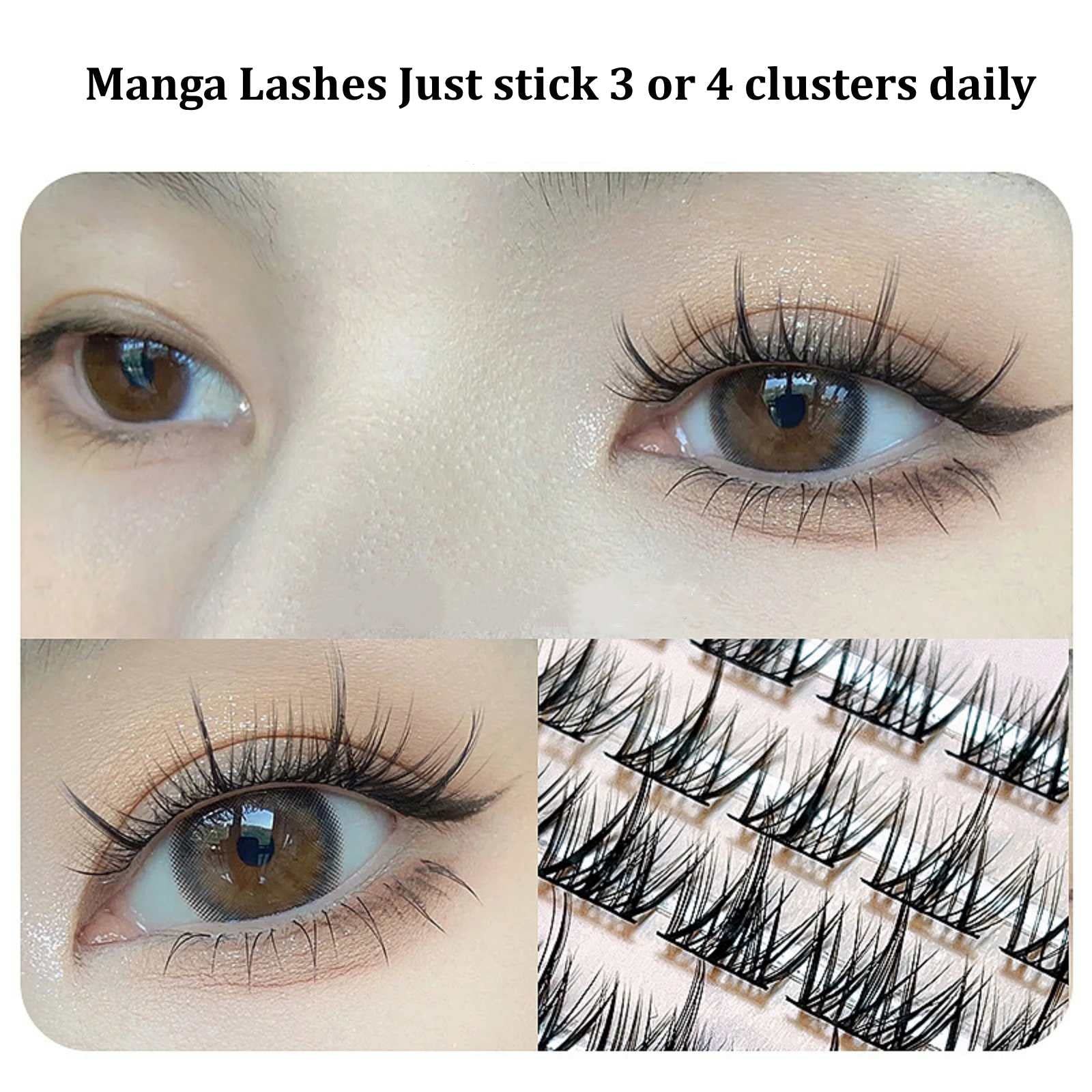 Накладні вії Природний вигляд, Manga Lashes, кластери для нарощування вій своїми руками, 3D ефект, багаторазові 50 кластерних вій, завиті пухнасті рідкісні кластерні вії, товсті колючі аніме вії для косплею, фото №2