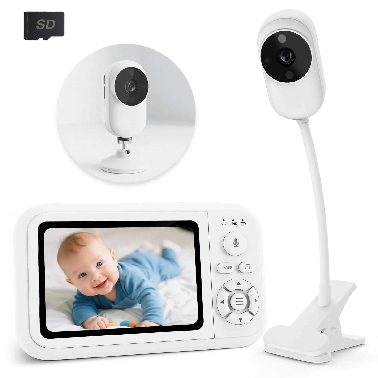 Відеоняня 1080P 3.5" LCD 4x Zoom Нічне бачення Датчик температури SD, фото №1