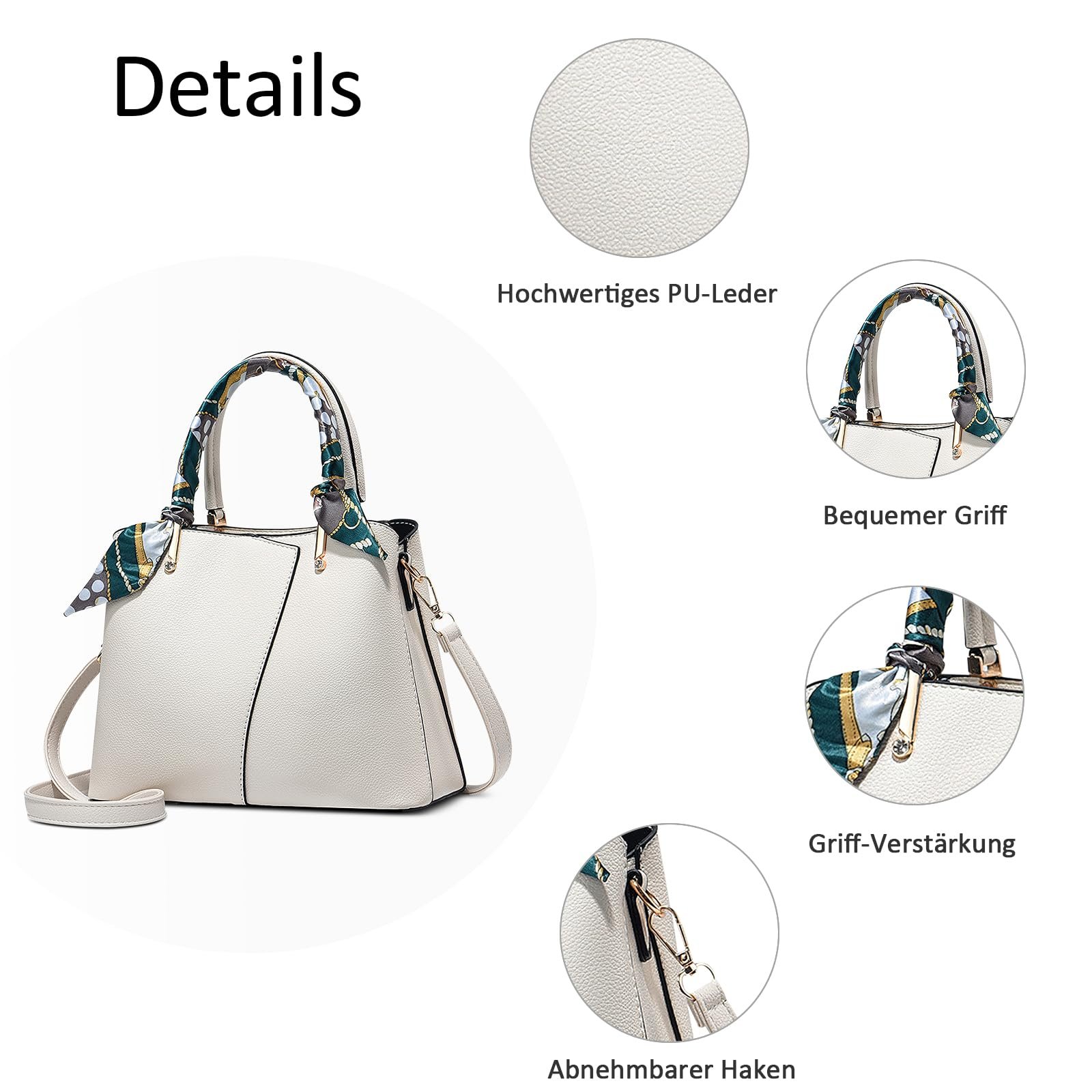 Сумка с верхней ручкой FOLOVEYA, PU кожа, белая, фото №5