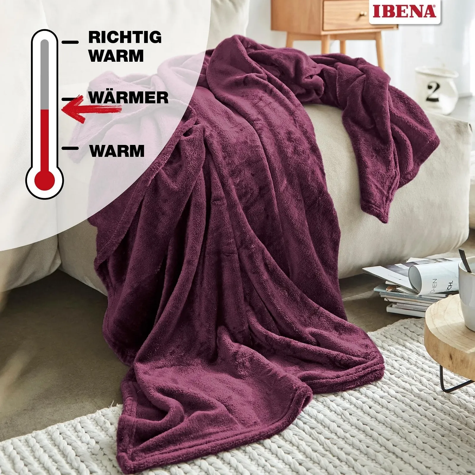 Плед Ibena Olbia 150 x 200 см – Мягкий, теплый и пригодный для стирки, флисовый плед Фиолетовый однотонный, фото №2