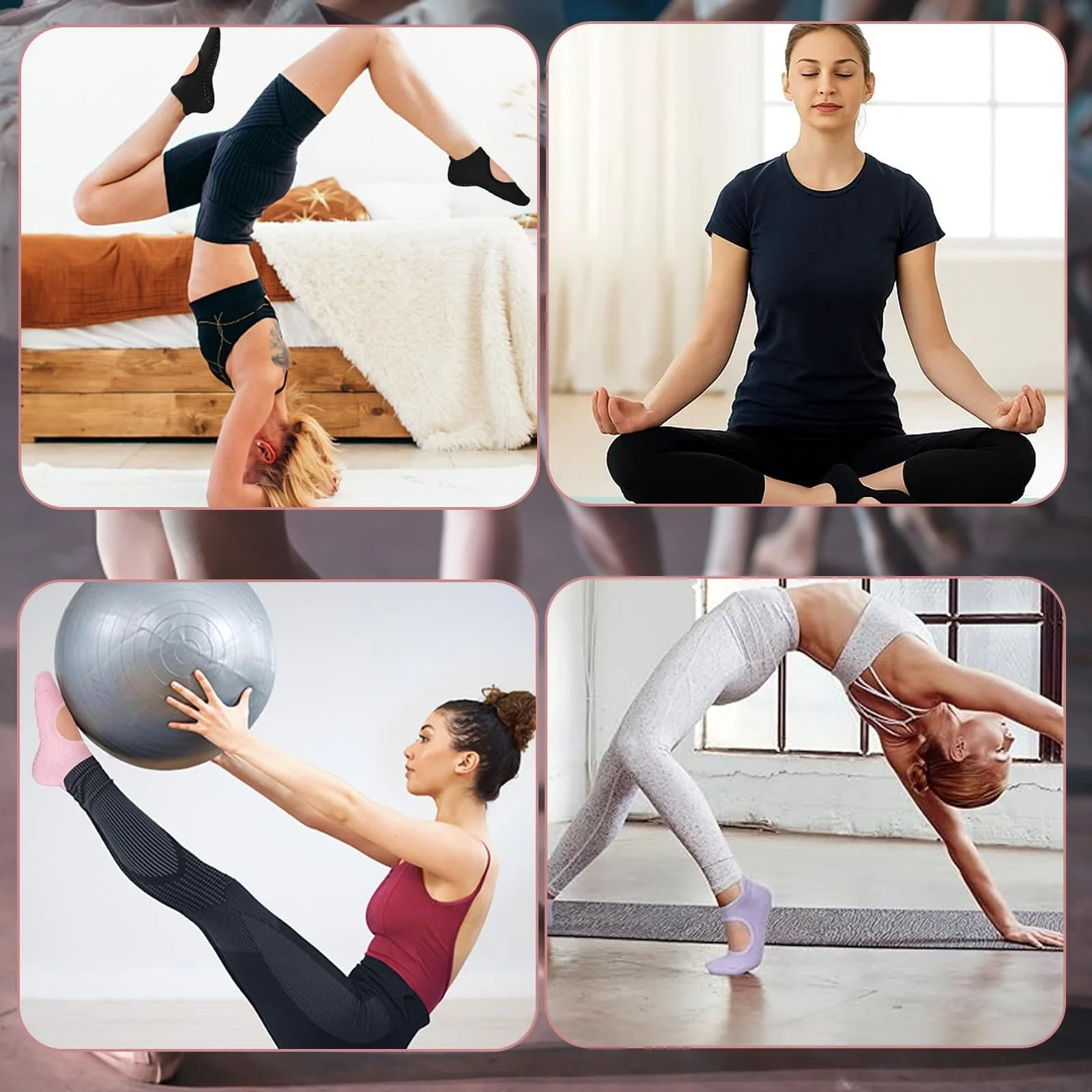 Шкарпетки для пілатесу Non-Slip, 4 пари, фото №5