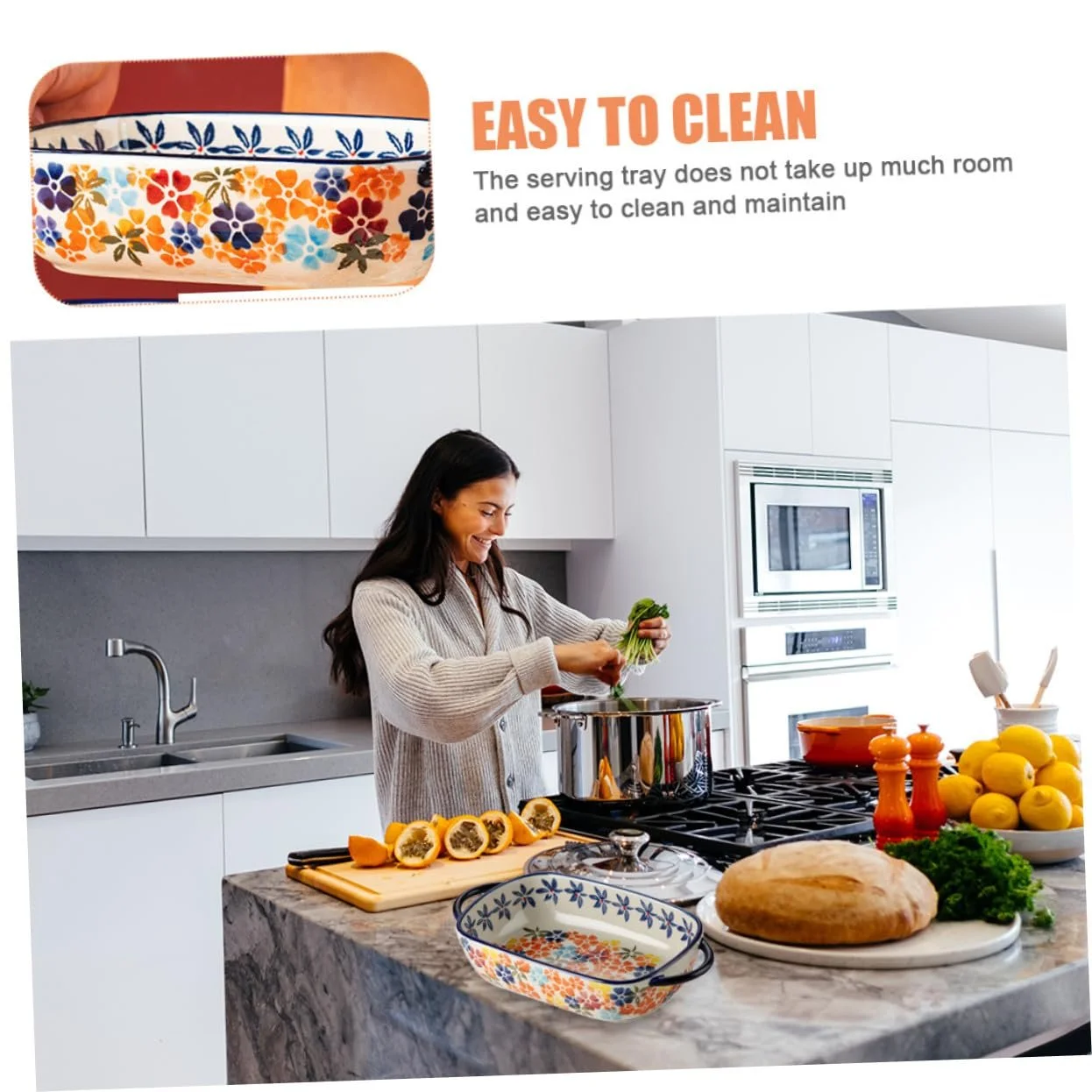 Форма для запекания керамическая прямоугольная с двойными ручками термостойкая для духовки и микроволновой печи, фото №6 Форма для запекания керамическая прямоугольная с двойными ручками термостойкая для духовки и микроволновой печи, фото №6