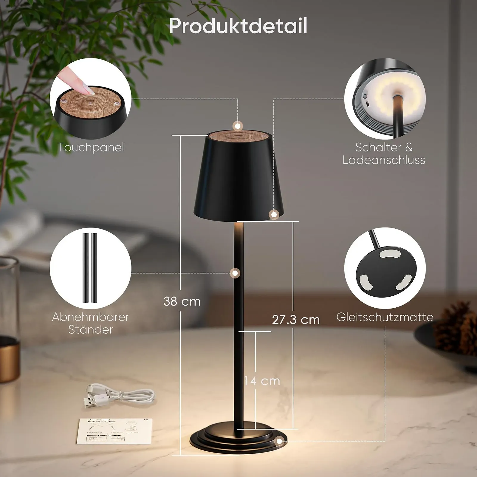 Настільна лампа Бездротова Водонепроникна IP44 Набір із 2 шт. Сенсорна Димерна LED 256 кольорів, фото №8