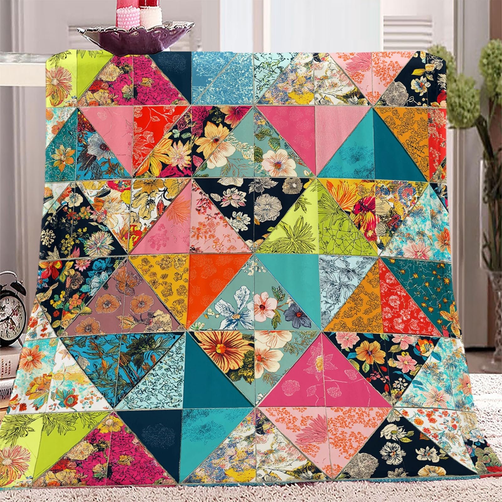 Фланелева Покривало Геометрія Градієнт Кольори Квітковий візерунок, фото №1 Фланелева Покривало Геометрія Градієнт Кольори Квітковий візерунок, фото №1