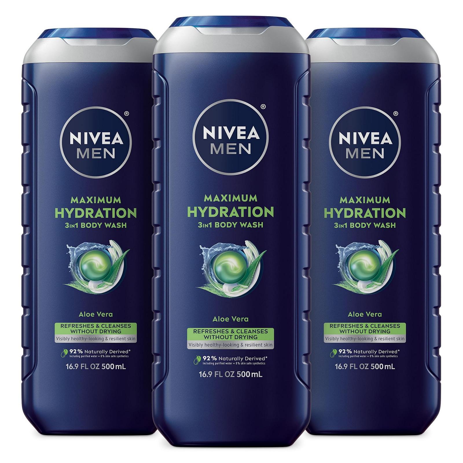 Гель для душа для мужчин Nivea Men Maximum Hydration 3-в-1 с алоэ вера 16,9 унций флакон (упаковка из 3 шт), фото №1