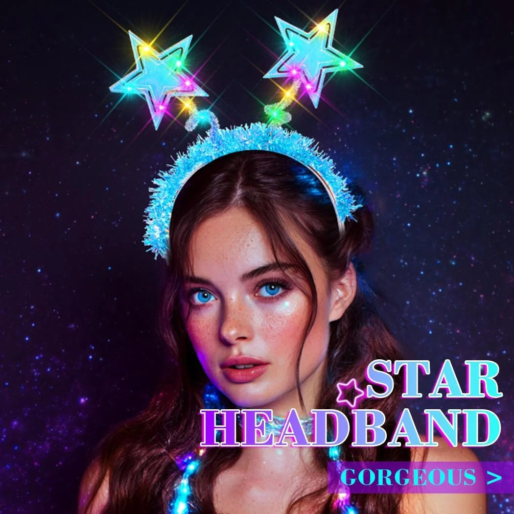 Обруч для волосся зі світлодіодною зіркою для фестивалю, фото №6