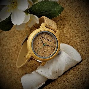 Годинник жіночий Holzwerk Germany Designer Eco Natural Vegan дерев'яний аналоговий кварцовий з корковим ремінцем та дерев'яним циферблатом synthetic.ua - Фото 1