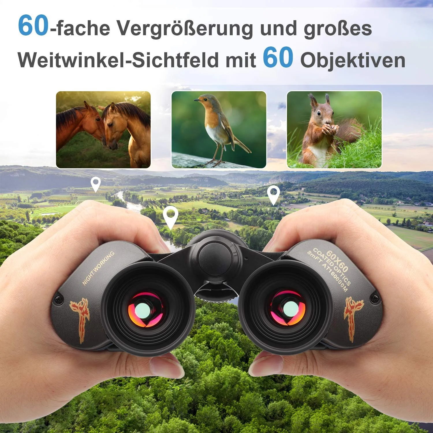 Бинокль TTSkying 60x60 HD IPX7 Waterproof Black, фото №2