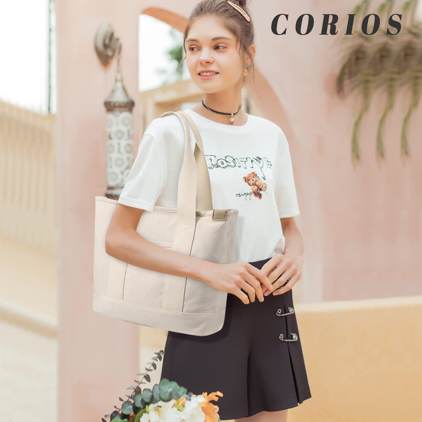 Сумка-тоут жіноча Corios полотняна, велика, багатофункціональна, на плече, повсякденна, біла, L, фото №2 Сумка-тоут жіноча Corios полотняна, велика, багатофункціональна, на плече, повсякденна, біла, L, фото №2