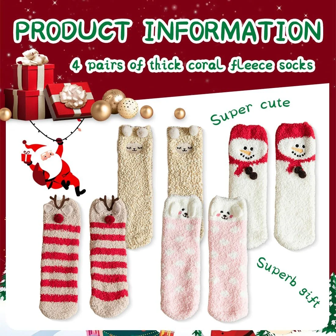 Жіночі затишні шкарпетки 4 пари Теплі пухнасті шкарпетки, фото №2