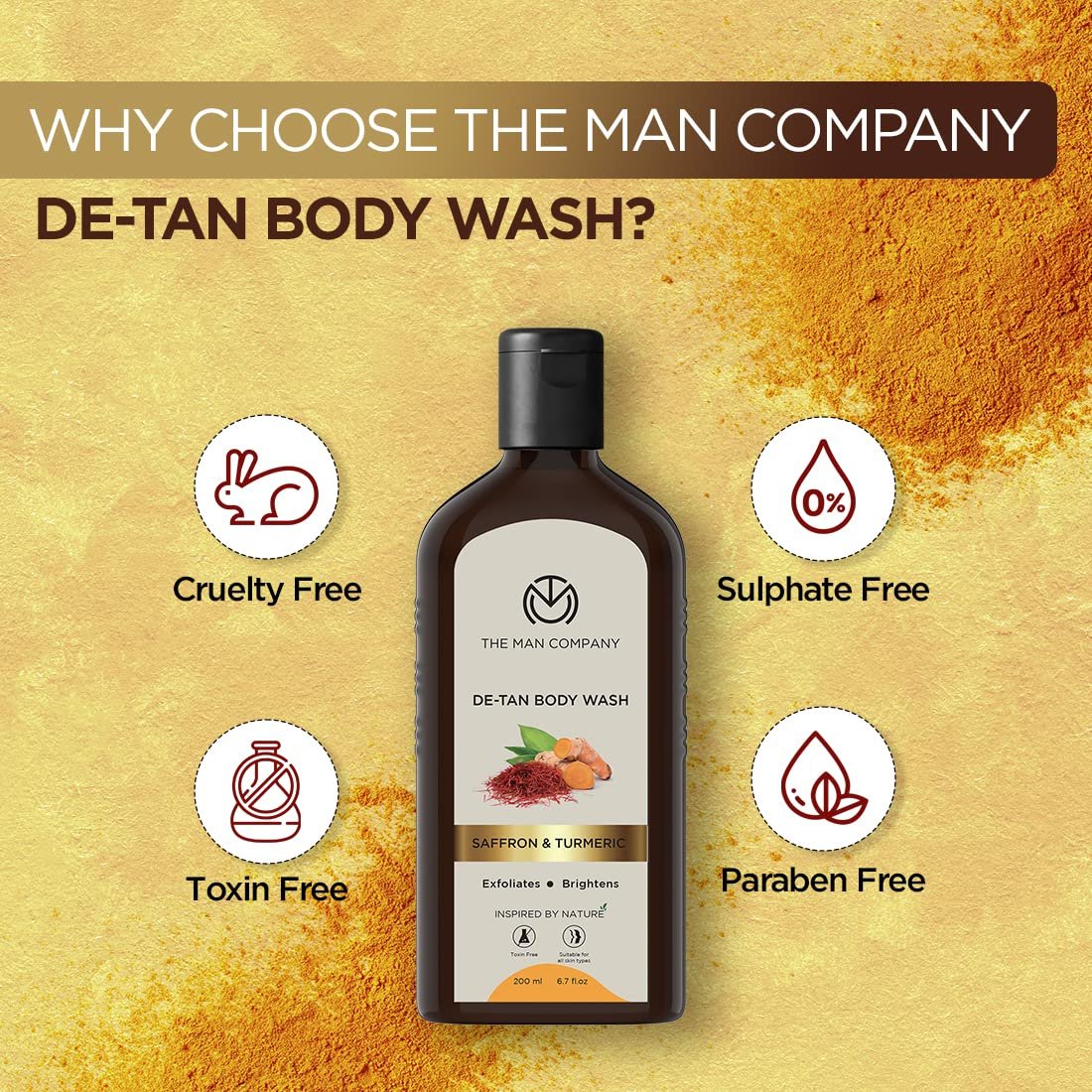 Гель для душу The Man Company De Tan чоловічий з шафраном, куркумою та волоським горіхом 200 мл, фото №4 Гель для душу The Man Company De Tan чоловічий з шафраном, куркумою та волоським горіхом 200 мл, фото №4