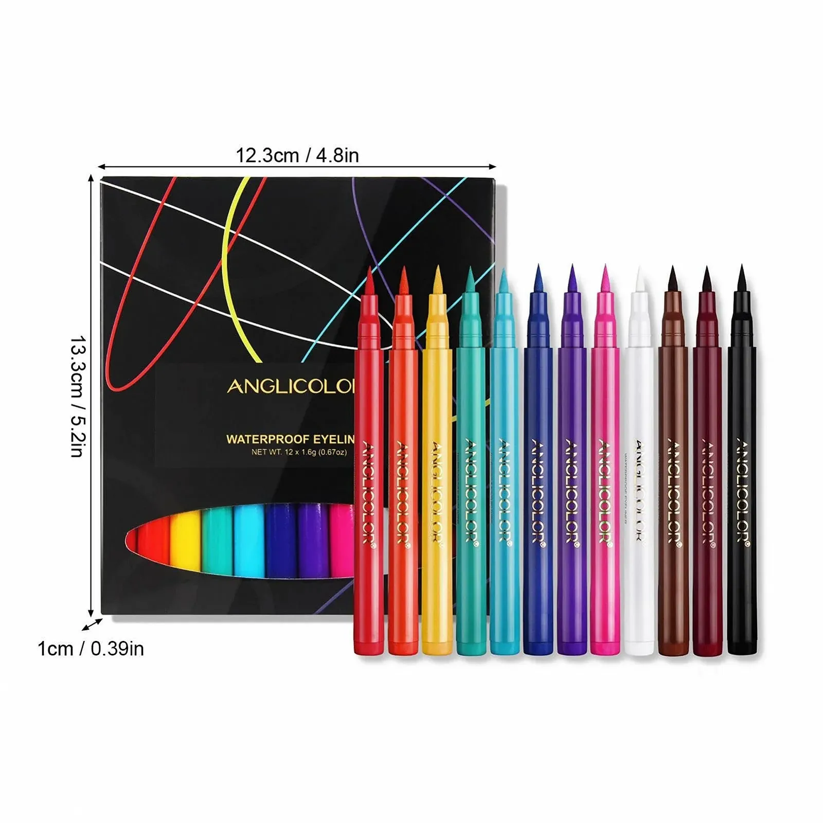Підводка Рідка 12 Colours Liquid Eyeliner Set, кольорова, водостійка, фото №4