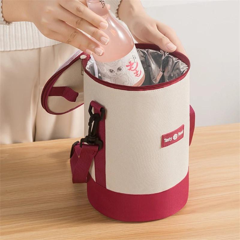 Круглая термосумка для еды с собой ланч бокса ручкой Testy синяя, фото №3