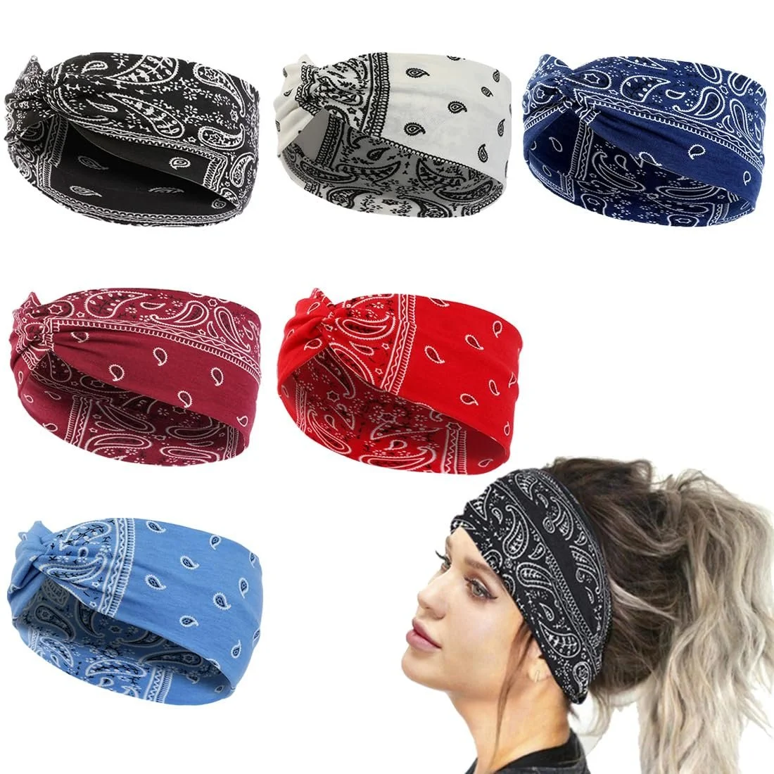 В'язана пов'язка для волосся з квітковим візерунком, фото №1