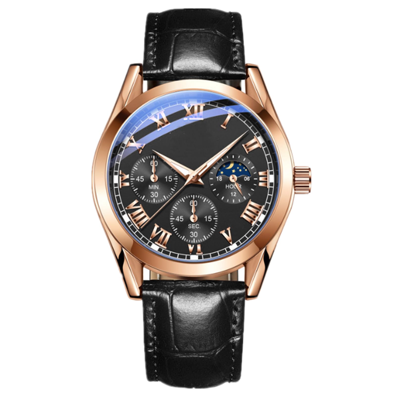 Часы JOATVEE Мужской Хронограф Аналоговые Кварцевые Лунная фаза Кожаный ремешок Водостойкий Деловой Мужской, фото №1