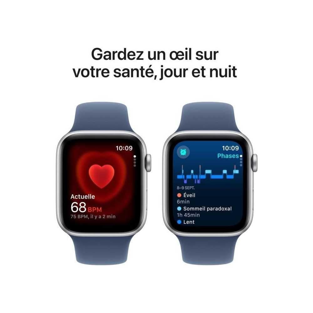 Смарт-годинник Apple Watch SE (2nd Generation) GPS 44мм, алюмінієвий корпус, сріблястий, спортивний ремінець "Денім" (S/M), фото №5
