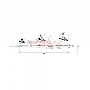 Трос стоянкового гальма METZGER 1.KI015 задній правий для HYUNDAI KIA - Фото 1