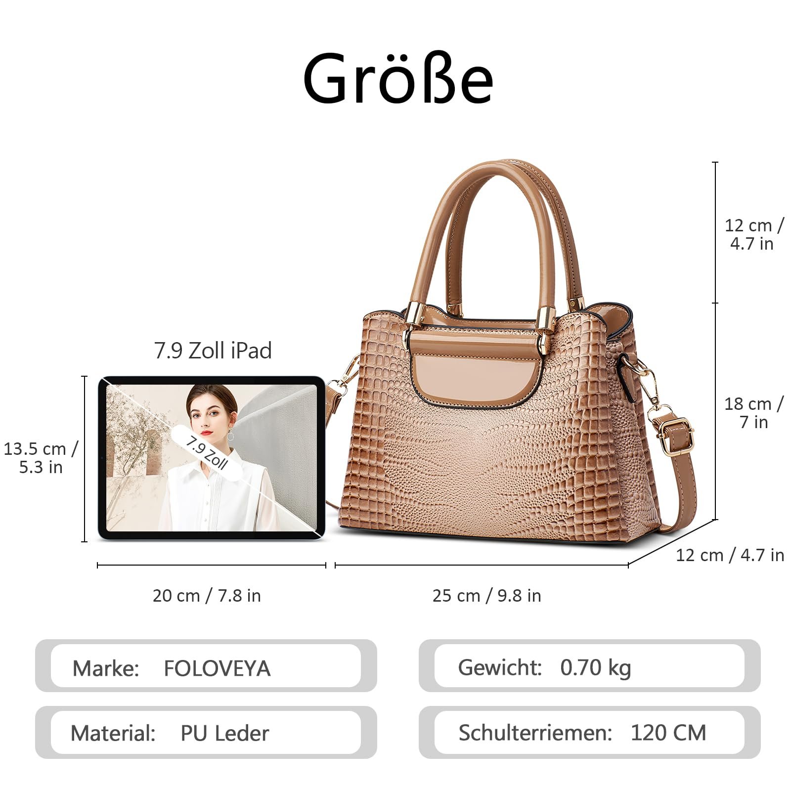 Сумка FOLOVEYA женская, с верхней ручкой, с узором крокодила, из PU кожи, хаки, фото №6