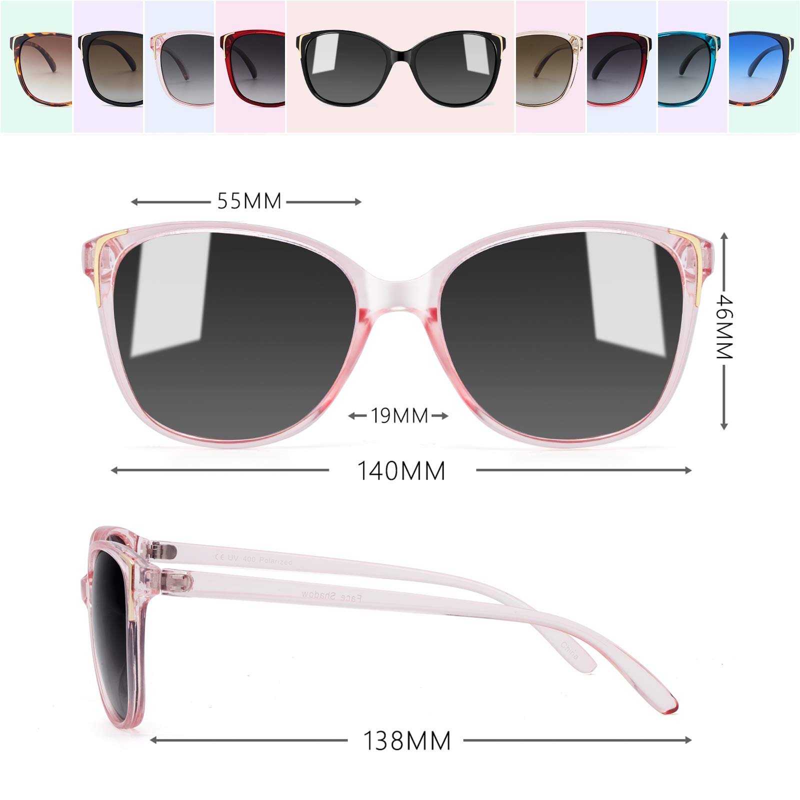 Солнцезащитные очки Cateye Face Shadow Поляризованные с UV400 защитой Металлическая декорация Современные Сверхлегкие Для улицы, фото №4