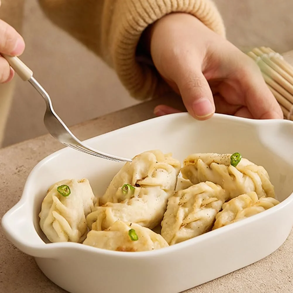 Форма для запекания Dxcaicc Овальная фарфоровая белая с двойными ручками, фото №3