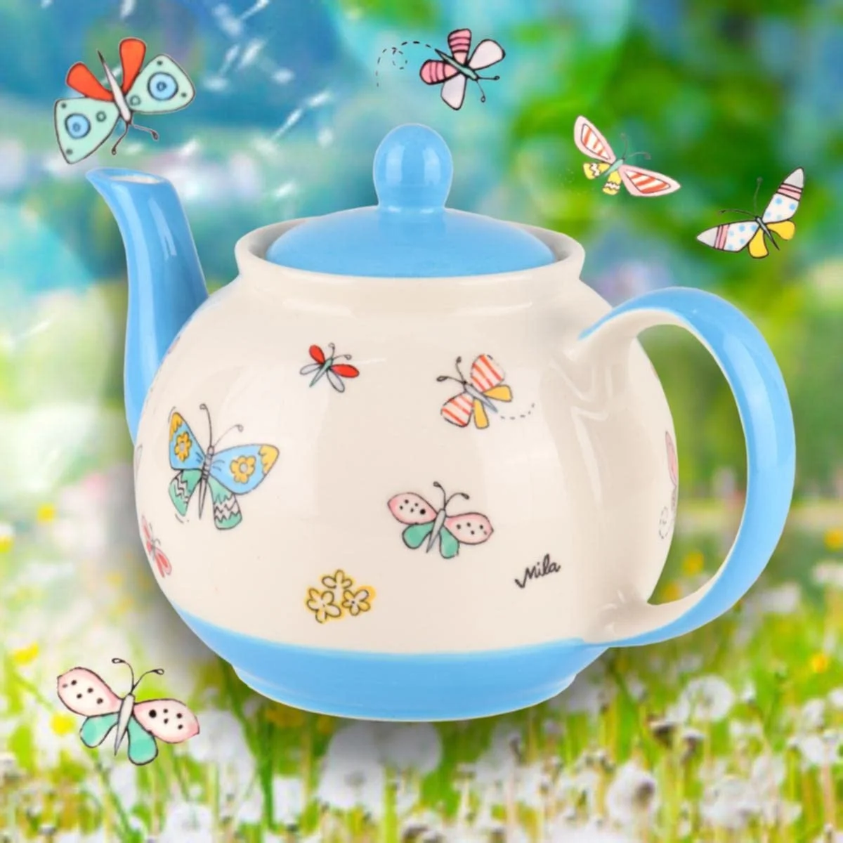Чайник-заварник керамічний Mila Summer Beauty 1.2 літра з метеликами, фото №4
