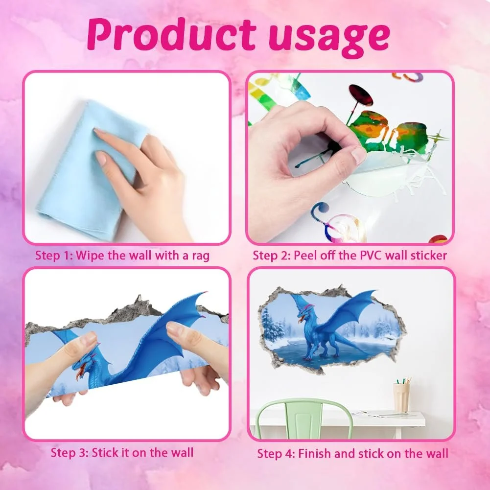 Наклейка на стіну SUPERDANT 3D Крижаний дракон Вінілова Синя, фото №6