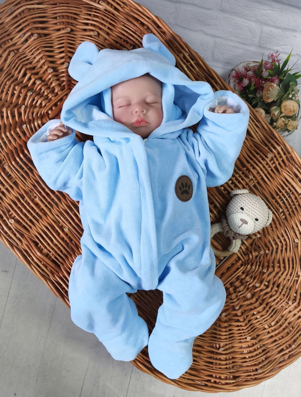 Набор на выписку, демисезонный набор Велюр для новорожденного, весна-осень голубой, фото №3
