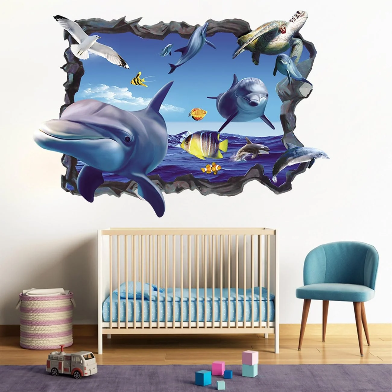 Наклейка на стіну 3D False Window Sea Self-Adhesive Underwater World Dolphin Fish Turtle Seaweed 40 x 57 см, фото №3 Наклейка на стіну 3D False Window Sea Self-Adhesive Underwater World Dolphin Fish Turtle Seaweed 40 x 57 см, фото №3