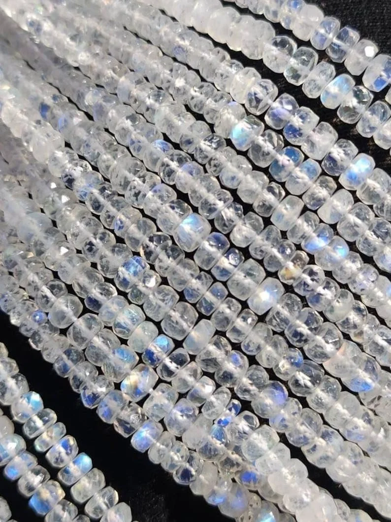 Бусины Лунный Камень Радужный натуральный, огранка рондель, 3.5-6 мм, нить длиной 38 см бусины из драгоценных камней для ожерелья и браслета, фото №2