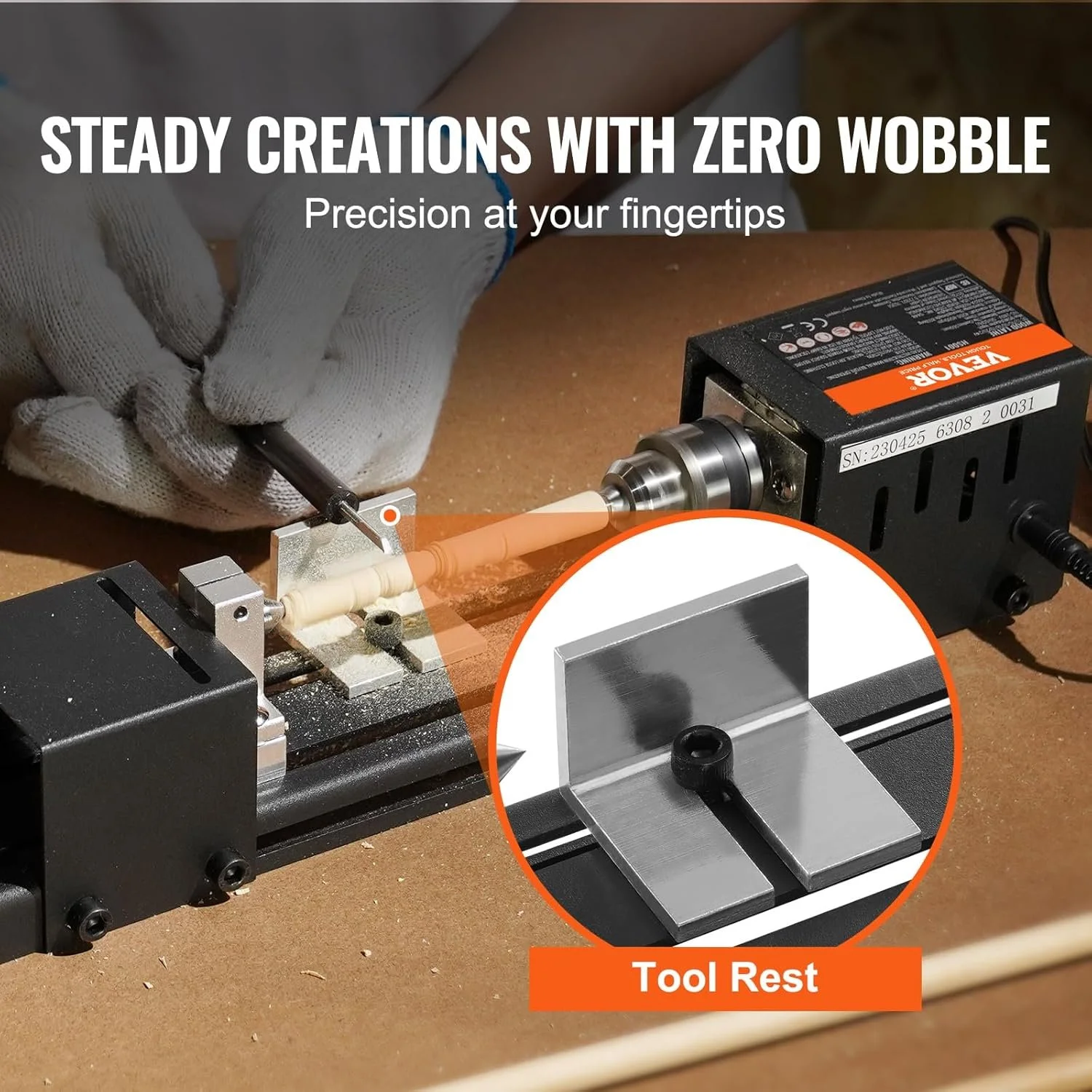 Токарний верстат Vevor HS001 / 4220-8450 об/м / 7 скоростей / Черный, фото №6