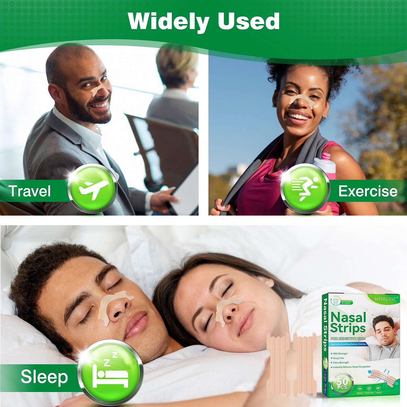 Пластыри для носа Whaline, 50 шт. Большие пластыри для носа от храпа для сна, для лучшего дыхания., фото №7