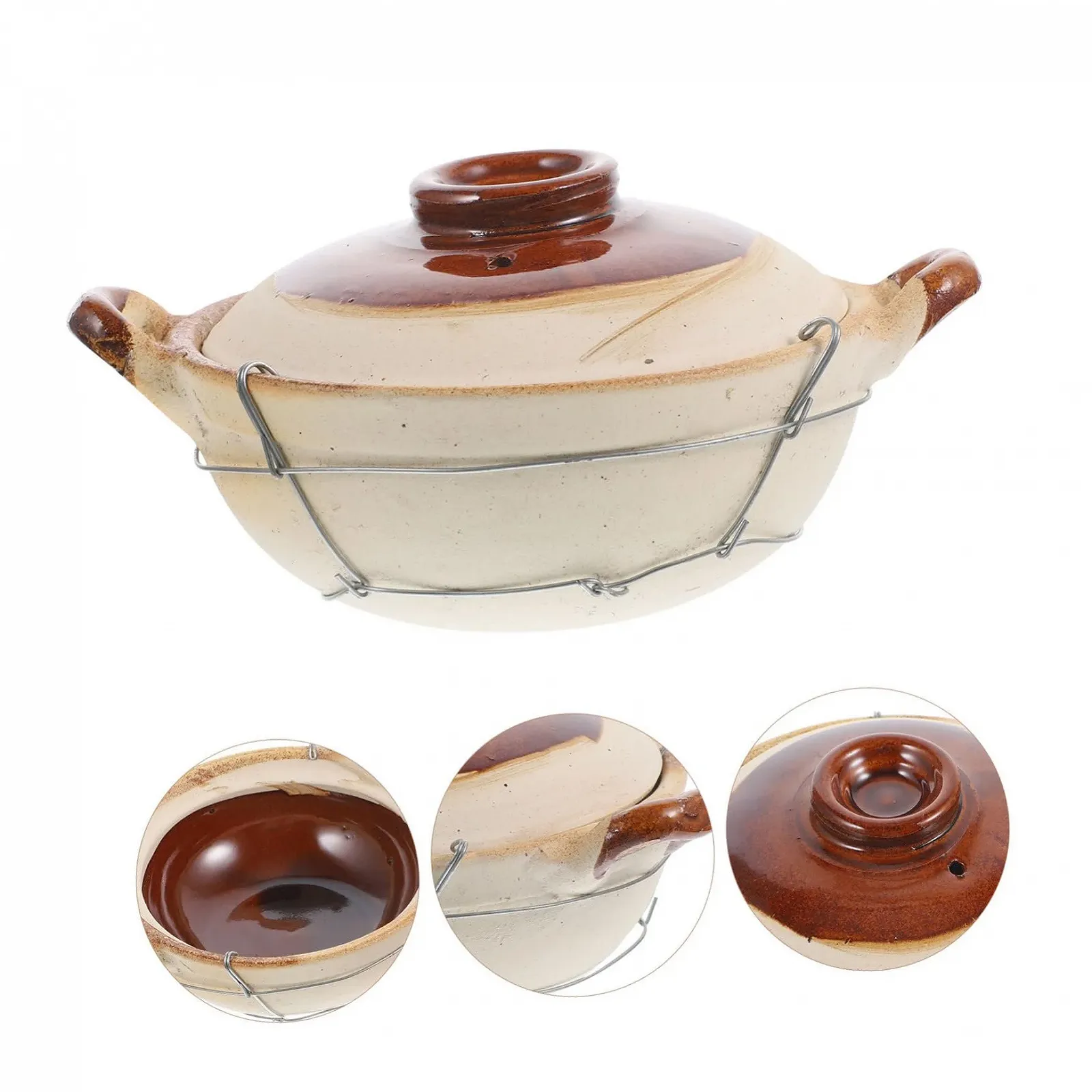 Горшок для тушения Happyyami керамический термостойкий с ручкой, фото №4