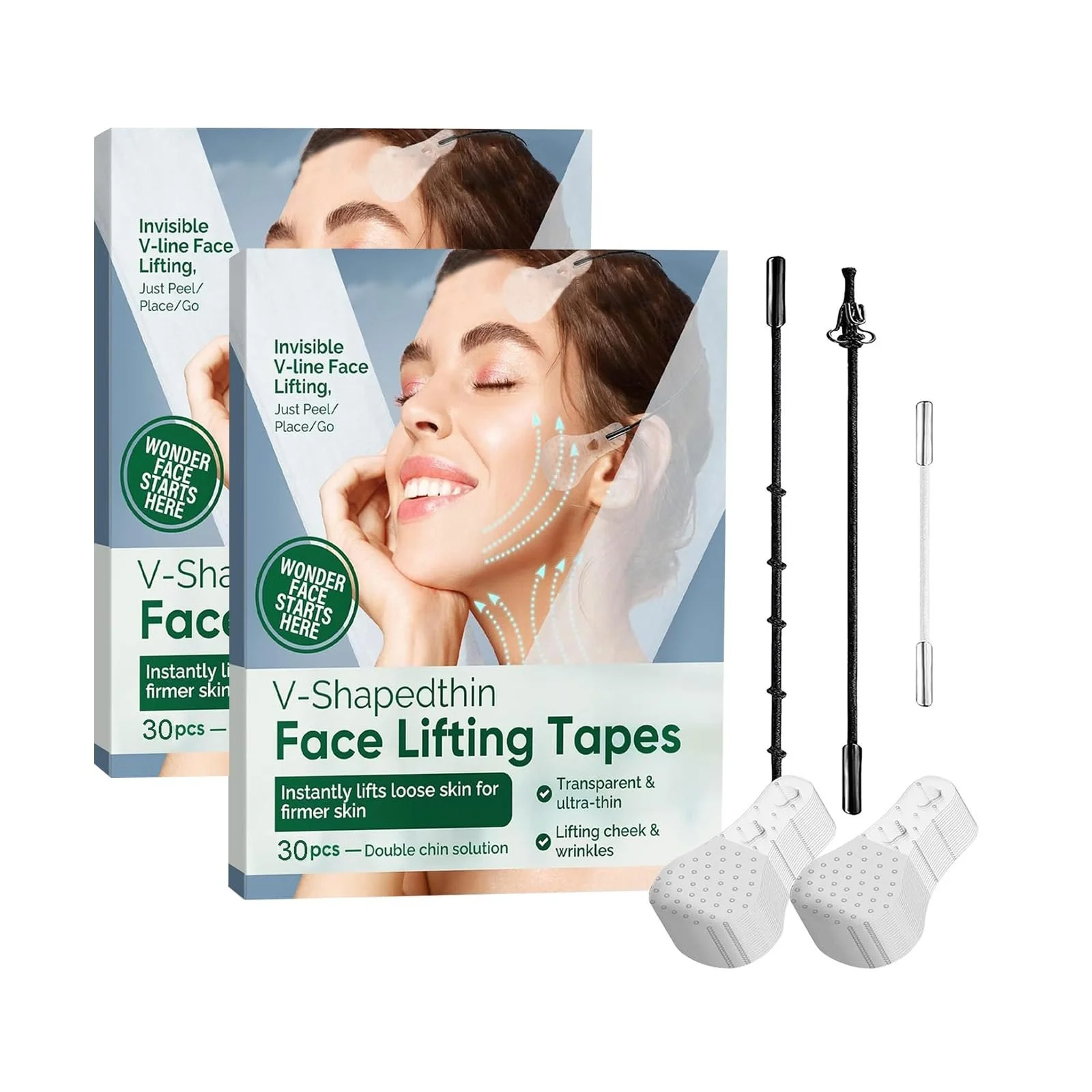 Пластирі Подвійна Упаковка Невидимі Зміцнюючі, Стрічка для Підтяжки Обличчя, Маска для Обличчя, 60 Штук, фото №1
