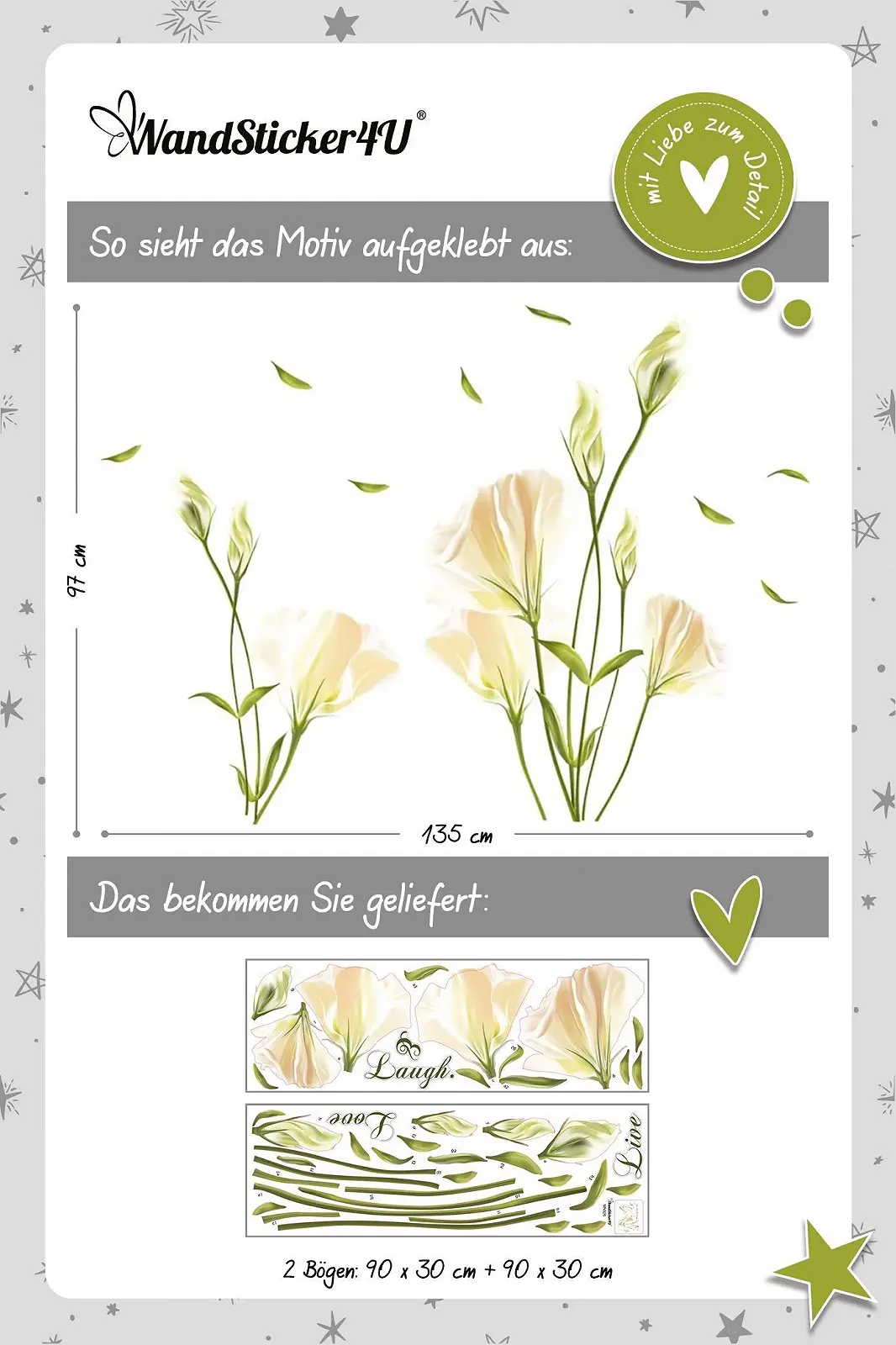 Наклейка на стіну WandSticker4U Flowers Calla Lily XL Біла/Жовта, фото №5