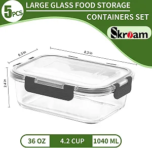 Набор стеклянных контейнеров для еды Skroam 10 шт (5 крышек и 5 контейнеров) 1040 ml Прозрачный цена на synthetic.ua - Фото 1 Набор стеклянных контейнеров для еды Skroam 10 шт (5 крышек и 5 контейнеров) 1040 ml Прозрачный synthetic.ua - Фото 1