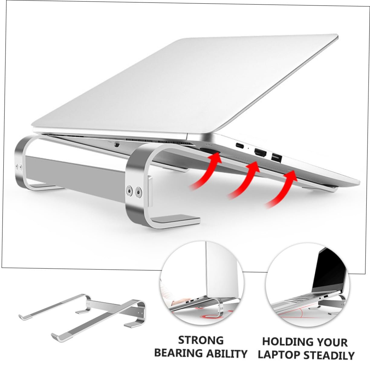 Подставка для ноутбука Алюминиевая Эргономичная Противоскользящая Охлаждающая подставка для ноутбуков Прочная для рабочего места, фото №4