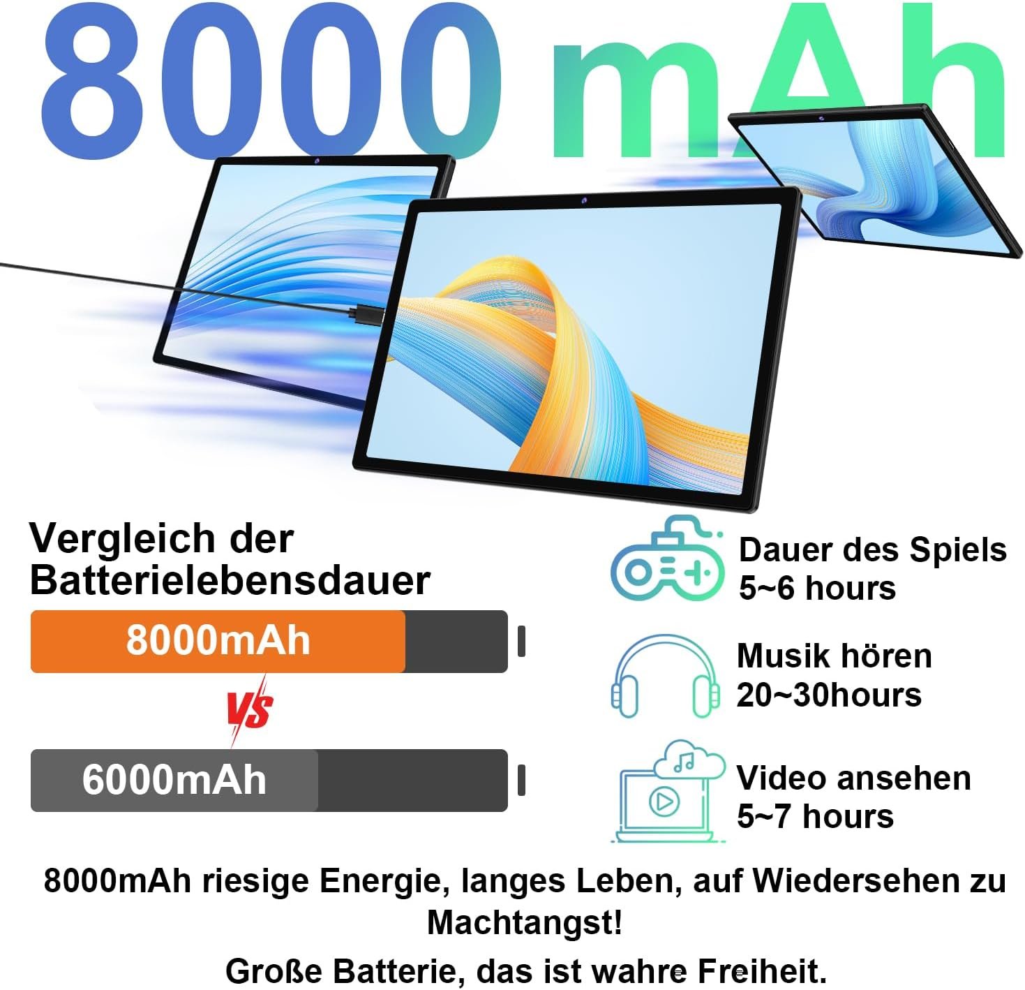 Планшет 10.1" JUEDUR R900 6+16/128Gb 8 ядер Android 14 8000 mAh Черный, фото №5