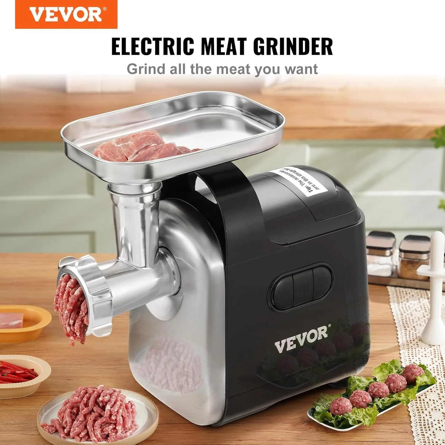 Електрична м'ясорубка VEVOR MG5008KA-GS / 800 Вт / 3 кг/хв / Реверс / Серебриста, фото №4 Електрична м'ясорубка VEVOR MG5008KA-GS / 800 Вт / 3 кг/хв / Реверс / Серебриста, фото №4