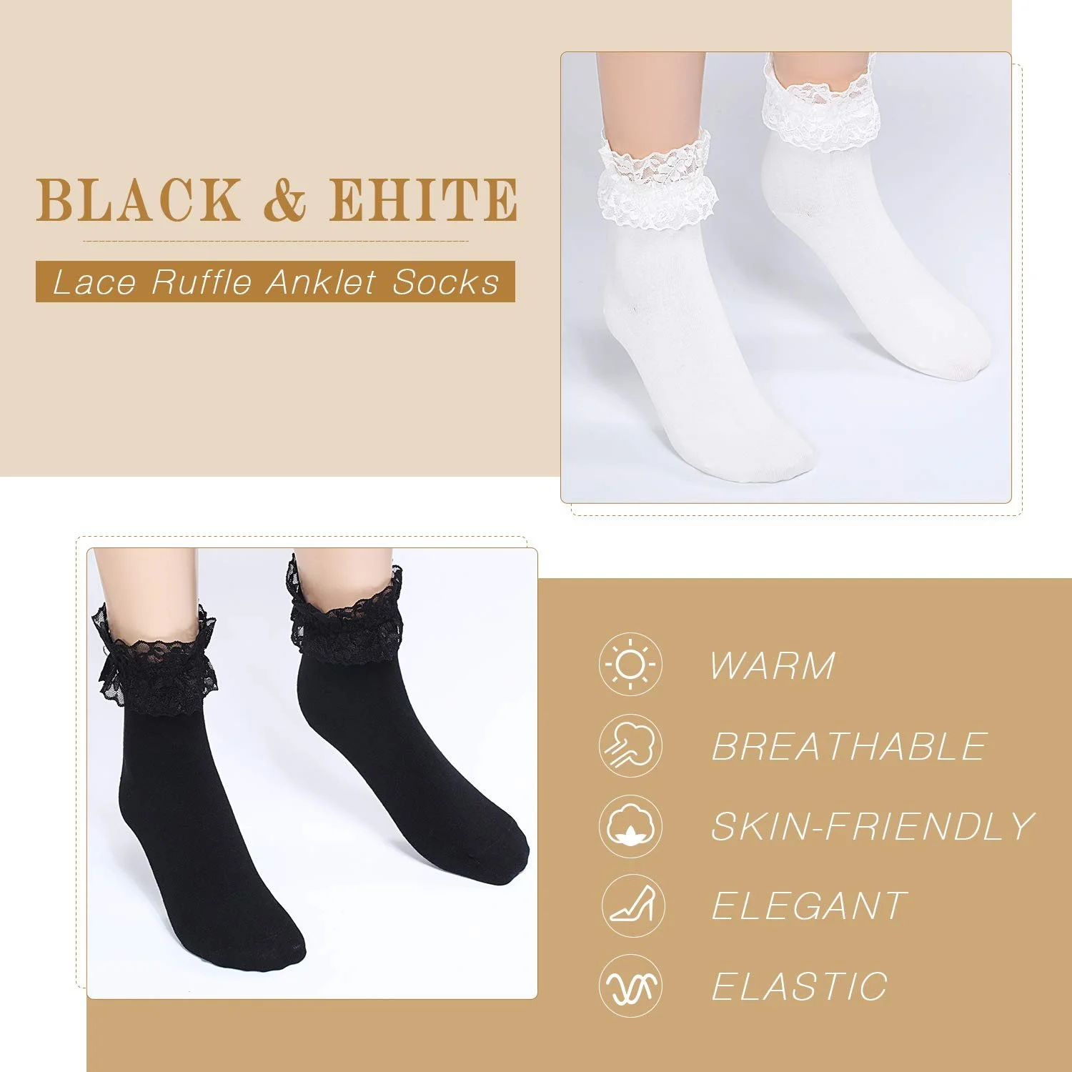 Носки с рюшами SATINIOR, 6 пар, фото №3