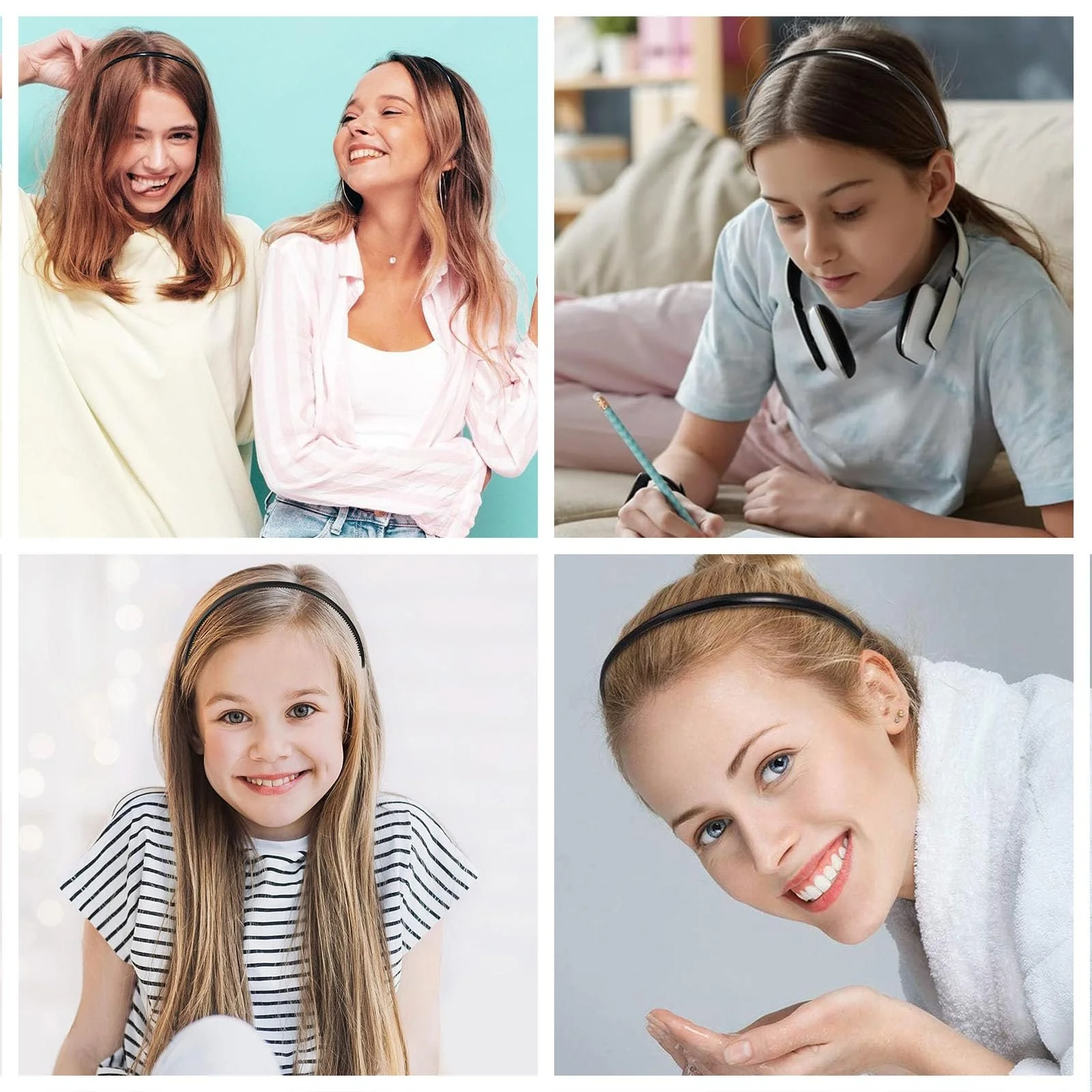 Обруч Пластиковий з Зубцями Тонкий для Волосся, Чорний, 4 шт, фото №6