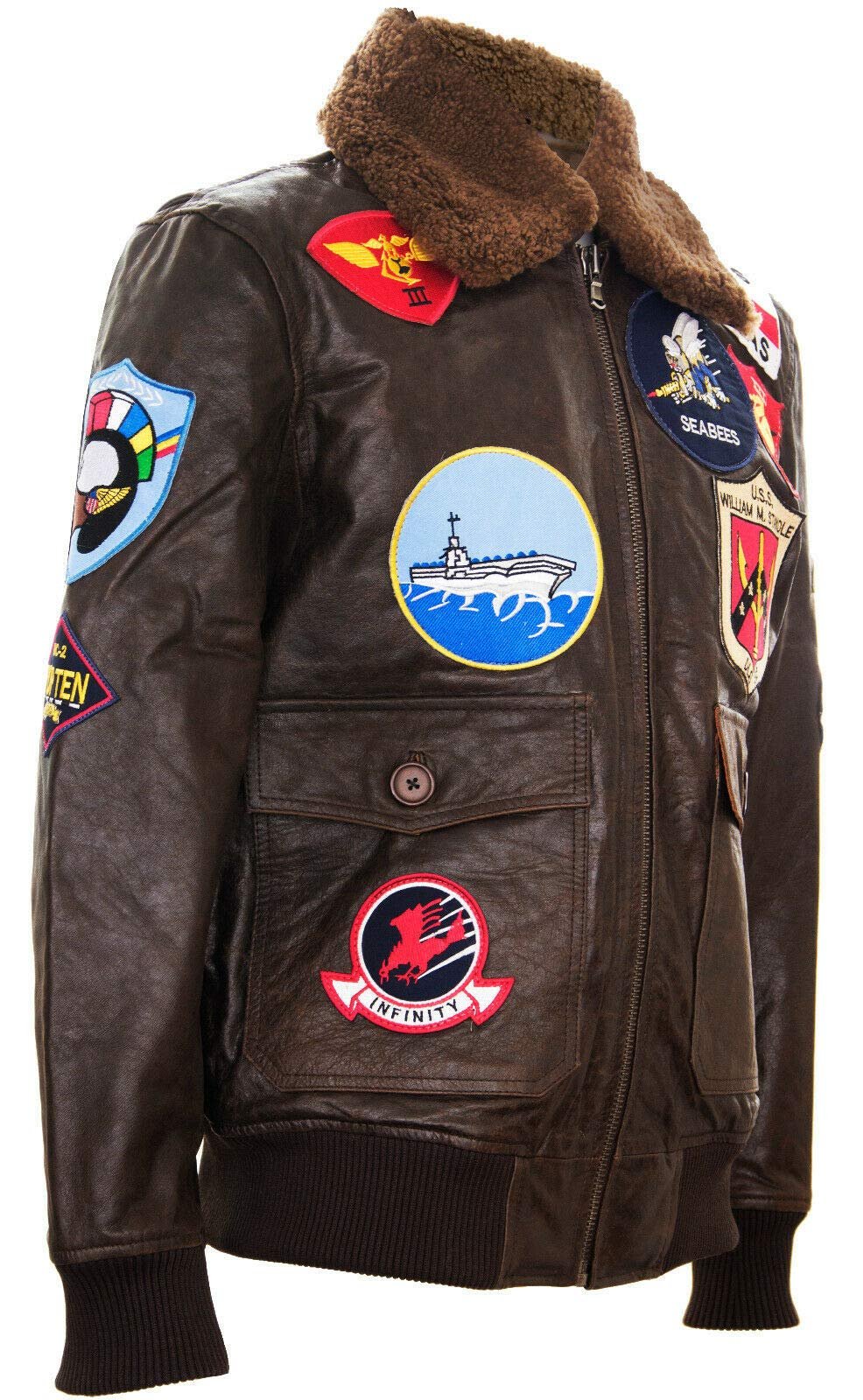 Куртка мужская Infinity Leather дизайн Air Force Aviator из 100% натуральной кожи воротник из овчины, фото №3