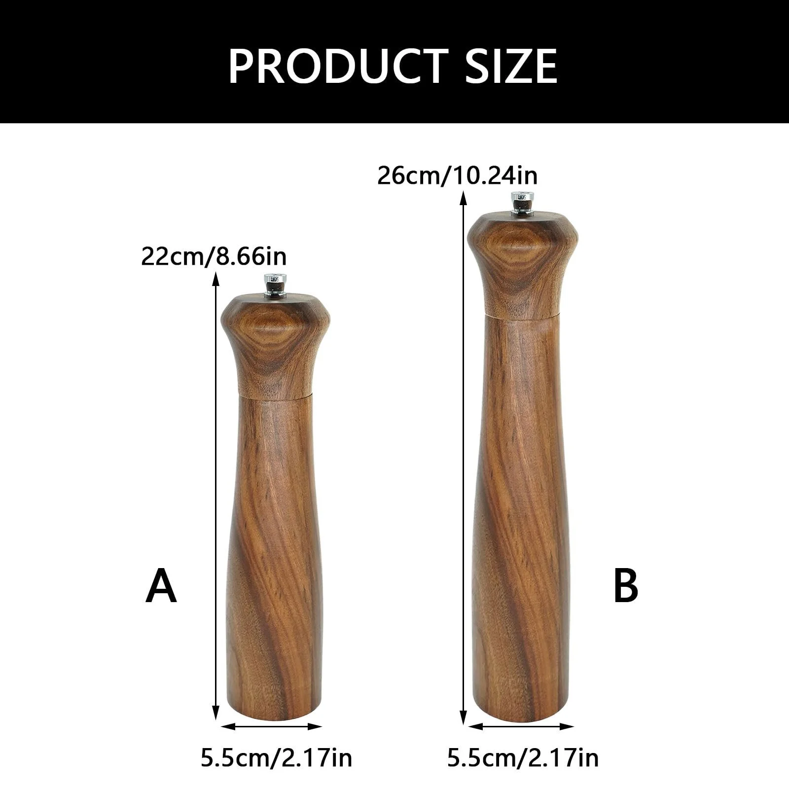 Набір Деревʼяних Млинків для Солі та Спецій з Регульованим Керамічним Механізмом, фото №7