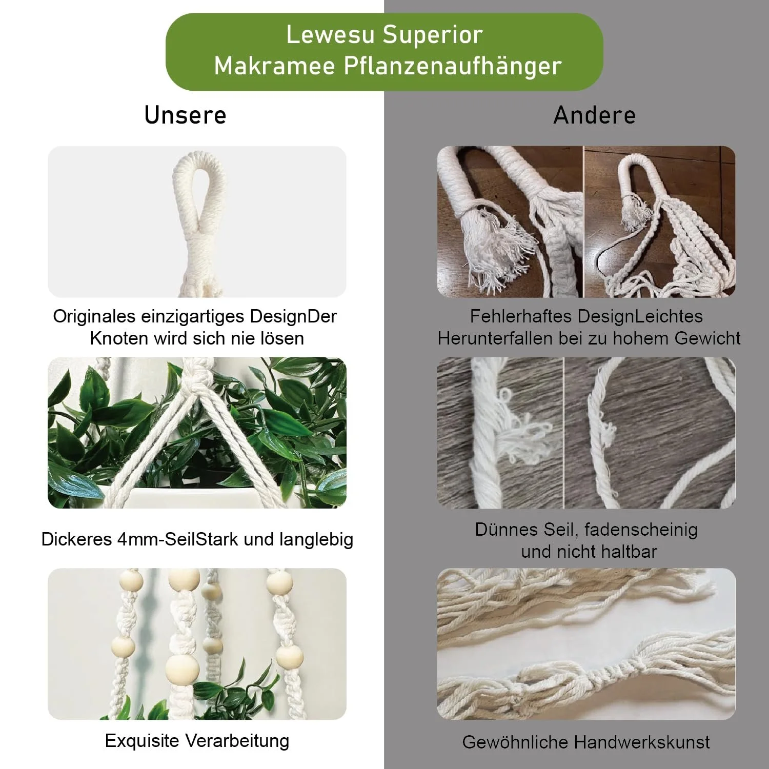 Підвісний кошик макраме Boho бавовняний з намистинами без китиць 1 шт, фото №3