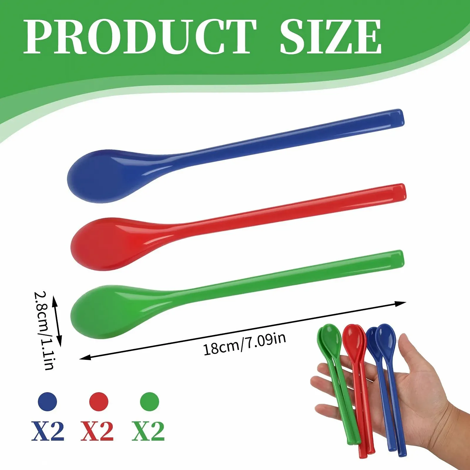 Набір пластикових ложок 6 шт. Різнокольорові з довгою ручкою, фото №3