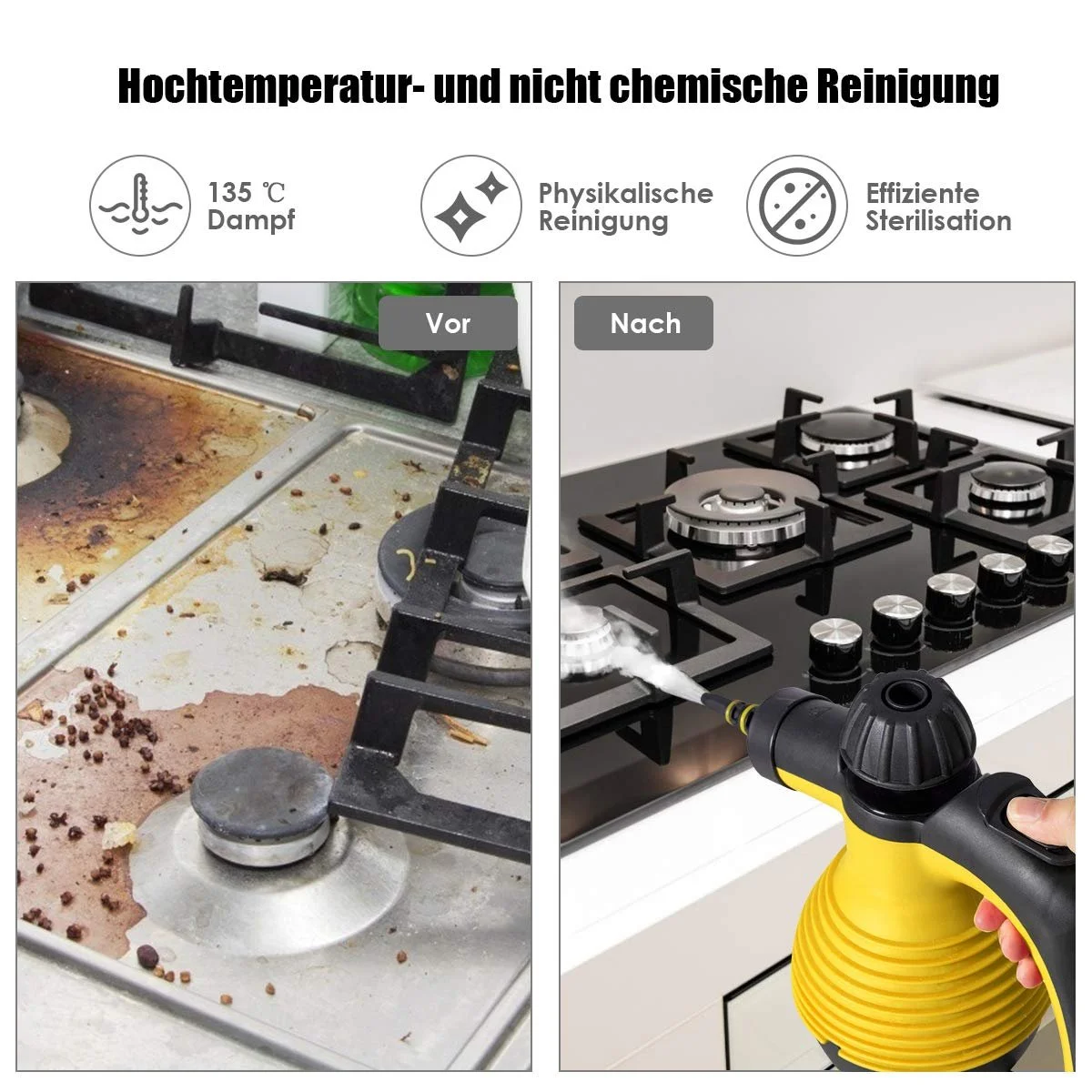 Пароочиститель ручной GOPLUS 1050 W 3 bar 350 ml 135 °C 9 аксессуаров, фото №2