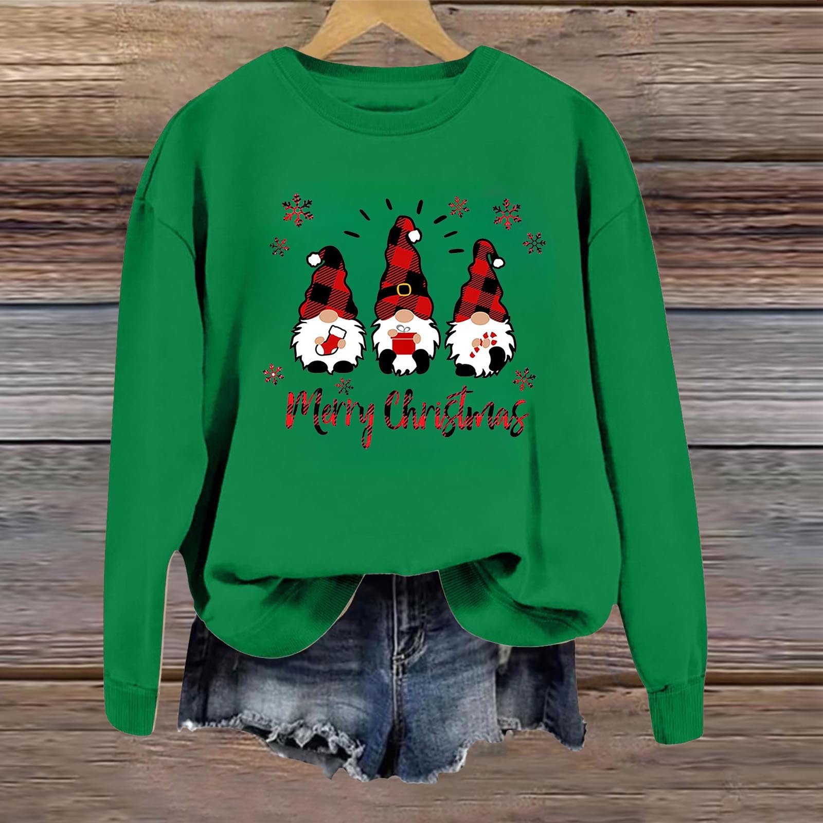 Рождественский Пуловер Женский Свитшот с принтом, Круглый вырез, Длинный рукав, фото №2 Рождественский Пуловер Женский Свитшот с принтом, Круглый вырез, Длинный рукав, фото №2