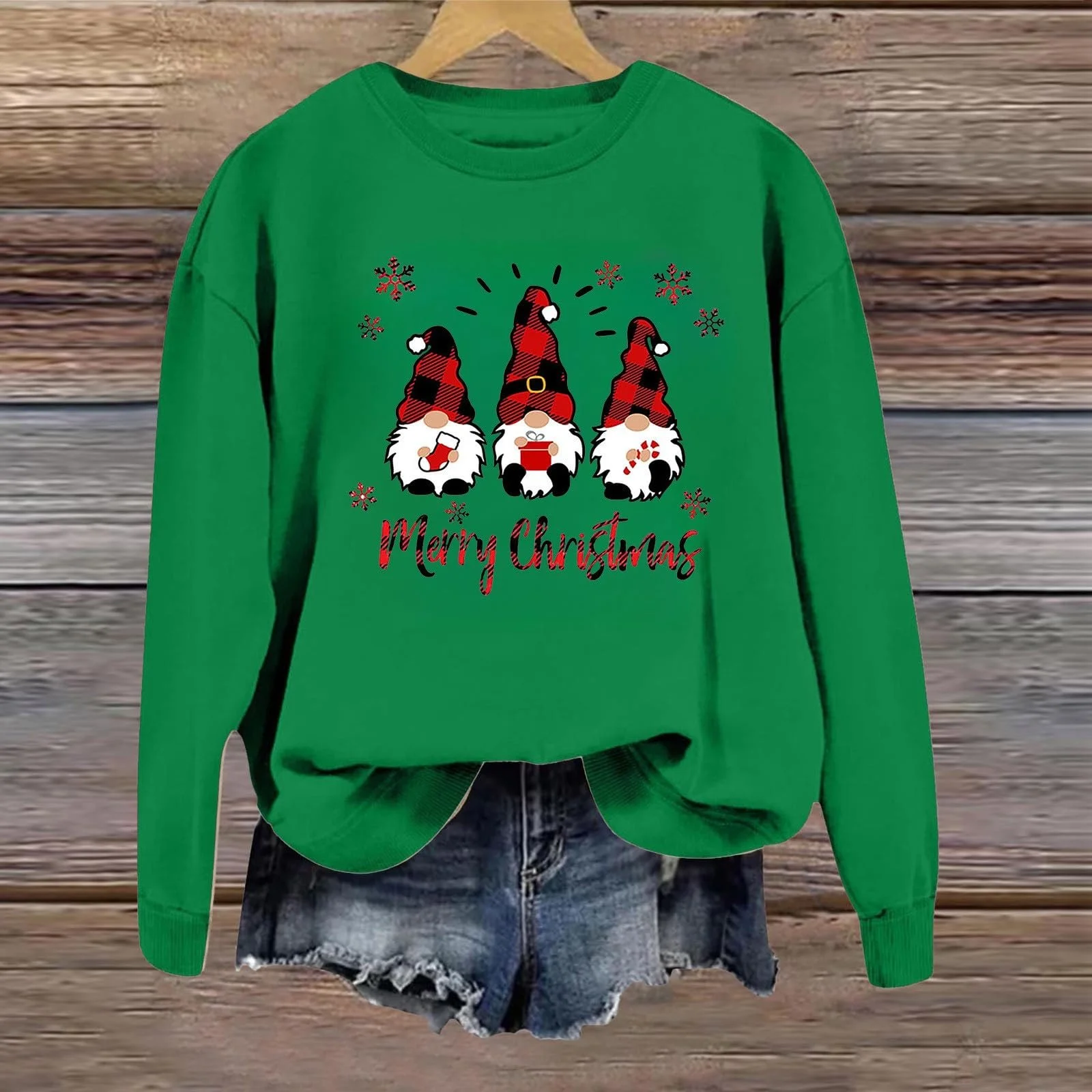 Рождественский Пуловер Женский Свитшот с принтом, Круглый вырез, Длинный рукав, фото №2
