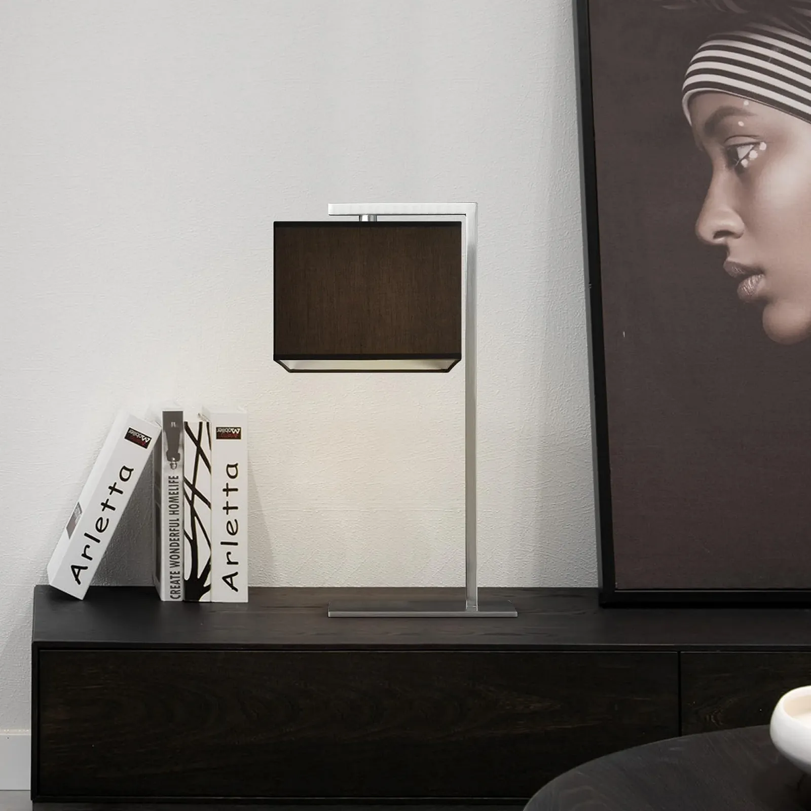 Настільна лампа Home Sweet Home Block Modern 20/20/44 см метал тканина E27 зі шнуровим вимикачем чорна, фото №2