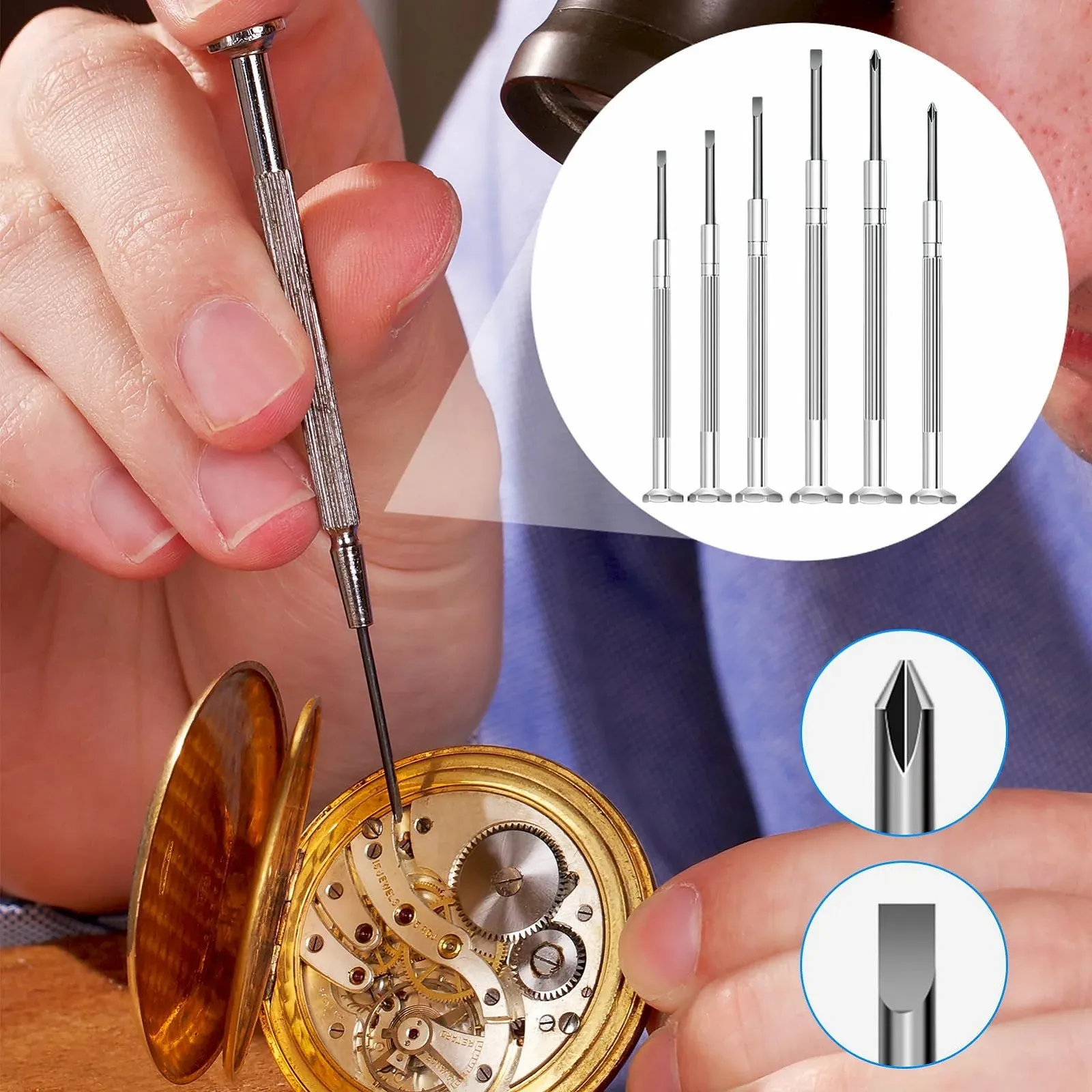 Набір інструментів для годинників 6 предметів Precision Phillips/Slotted 82 мм-102 мм з поворотною головкою, фото №4